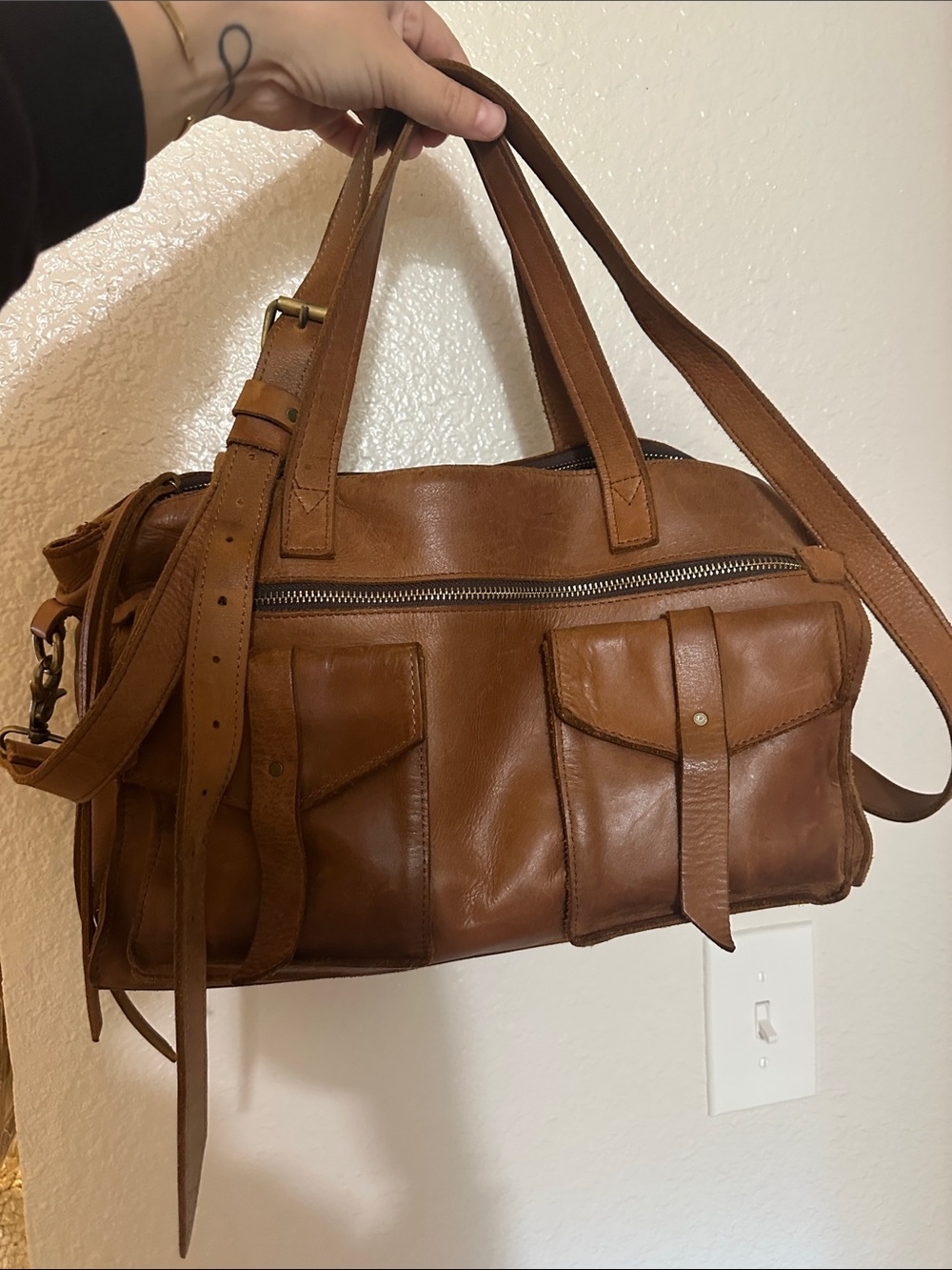 Raven + Lily Cognac Brown Leather Crossbody Satchel